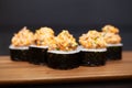 Sushi roll with salmon, cheese and cucumb Royalty Free Stock Photo