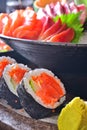 Sushi roll salmon platter Royalty Free Stock Photo