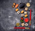 Sushi and roll set on black table Royalty Free Stock Photo