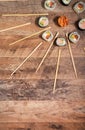 Sushi roll set with chopsticks. Royalty Free Stock Photo