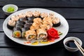 Sushi roll set in restaurant served in white plate Japan cuisine Royalty Free Stock Photo