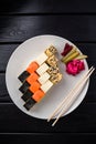 Sushi roll set in restaurant served in white plate Japan cuisine Royalty Free Stock Photo