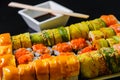 Japanese sushi seafood roll restaurant, rice isolated