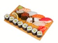 Sushi set on board isolated on white Royalty Free Stock Photo