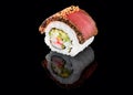 Sushi roll with tuna. Tuna tataki dragon. Royalty Free Stock Photo