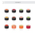 Sushi roll vector set. Flat style icon.