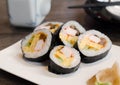 Sushi roll on white dish Royalty Free Stock Photo