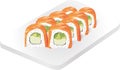 Sushi rolls. Asia cuisine restaurant delicious. Japanese food. Sushi roll with salmon, avocado and cucumber. Royalty Free Stock Photo