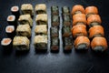Sushi rolls assortment japanese food craft bar Royalty Free Stock Photo