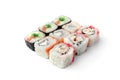 Sushi rolls assortment isolated on white background. Maki california rolls. Japanese food. Royalty Free Stock Photo