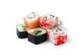 Sushi rolls assortment isolated on white background. Maki california rolls. Japanese food. Royalty Free Stock Photo