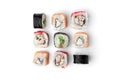 Sushi rolls assortment isolated on white background. Maki california rolls. Japanese food. Royalty Free Stock Photo