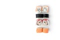 Sushi rolls assortment isolated on white background. Maki california rolls. Japanese food. Royalty Free Stock Photo