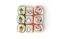 Sushi rolls assortment isolated on white background. Maki california rolls. Japanese food. Royalty Free Stock Photo