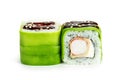 sushi rolls with avocado and shrimp isolated on white background Royalty Free Stock Photo