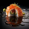 sushi rolls on black background, sets of sushi