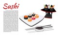 Sushi rolls flat food and japanese seafood sushi rolls. Royalty Free Stock Photo