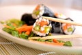 Sushi rolls japanese dish asiatic food white rice vegetables