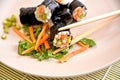 Sushi rolls japanese dish asiatic food white rice vegetables