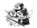 Sushi rolls japanese food hand drawn sketch Royalty Free Stock Photo