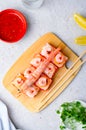 Sushi Rolls with Langoustine and Shrimps, Baked Sushi Rolls Seafood and Crab, Cream Cheese Topped Royalty Free Stock Photo