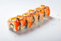 Sushi rolls on light background. Fresh and tasty sushi rolls, Japanese cuisine, traditional delicious Japanese dish. Sushi, rolls