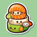 Sushi rolls logo illustration. Sushi sticker cartoon character illustration. Sushi baner.