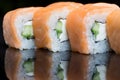 Sushi rolls philadelphia on a black background.