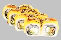 sushi rolls philadelphia cheese with eel philadelphia cheese cucumber cheddar cheese and unagi kabayaki sauce Royalty Free Stock Photo