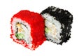 Sushi rolls with red and black tobiko. Isolated on white background Royalty Free Stock Photo