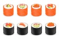 Sushi rolls in red fish and seaweed nori vector illustration