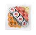 Sushi rolls with salmon and tuna isolated on white background Royalty Free Stock Photo