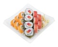 Sushi rolls with salmon and tuna isolated on white background Royalty Free Stock Photo