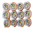 Sushi rolls with salmon and tuna on white background Royalty Free Stock Photo