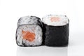 Sushi rolls with salmon on a white background Royalty Free Stock Photo