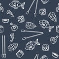 Sushi and rolls seamless pattern. Hand drawn sketch Japanese foo