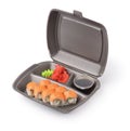 Sushi rolls set in takeaway foam container Royalty Free Stock Photo