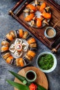 Sushi and rolls sets. Japonese food. top view