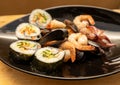 Sushi - rolls, shrimps and mussels