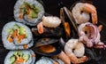 Sushi - rolls, shrimps and mussels