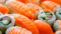 Sushi and rolls, traditional Japanese food Generated Image