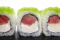 Sushi rolls with tuna and caviar, Japanese cuisine Royalty Free Stock Photo