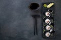 Sushi rolls with tuna and caviar, Japanese cuisine Royalty Free Stock Photo