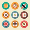 Sushi and rolls vector icons