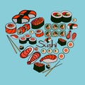 Sushi and rolls, vector illustration
