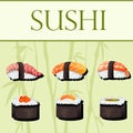 Sushi and rolls. Vector template