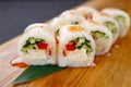 Sushi rolls with vegetables and tofu, vegan food Royalty Free Stock Photo