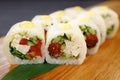 Sushi rolls with vegetables and tofu, vegan food Royalty Free Stock Photo