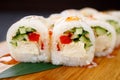 Sushi rolls with vegetables and tofu, vegan food Royalty Free Stock Photo