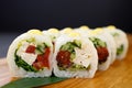 Sushi rolls with vegetables and tofu, vegan food Royalty Free Stock Photo